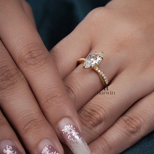 marquise shaped Moissanite ring