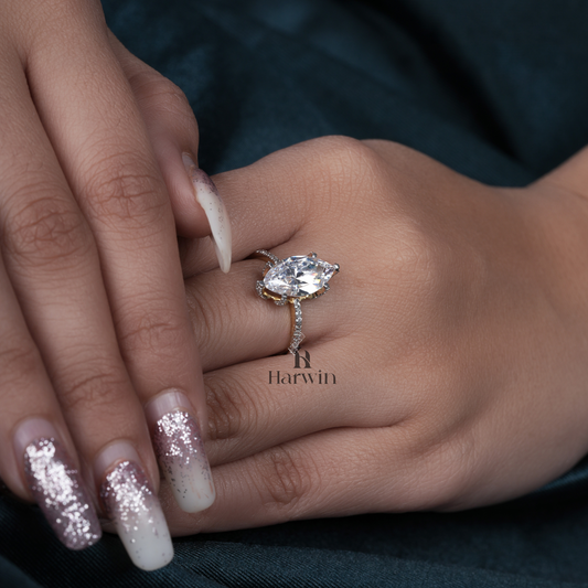 14K Solid Gold Marquise Cut Ring