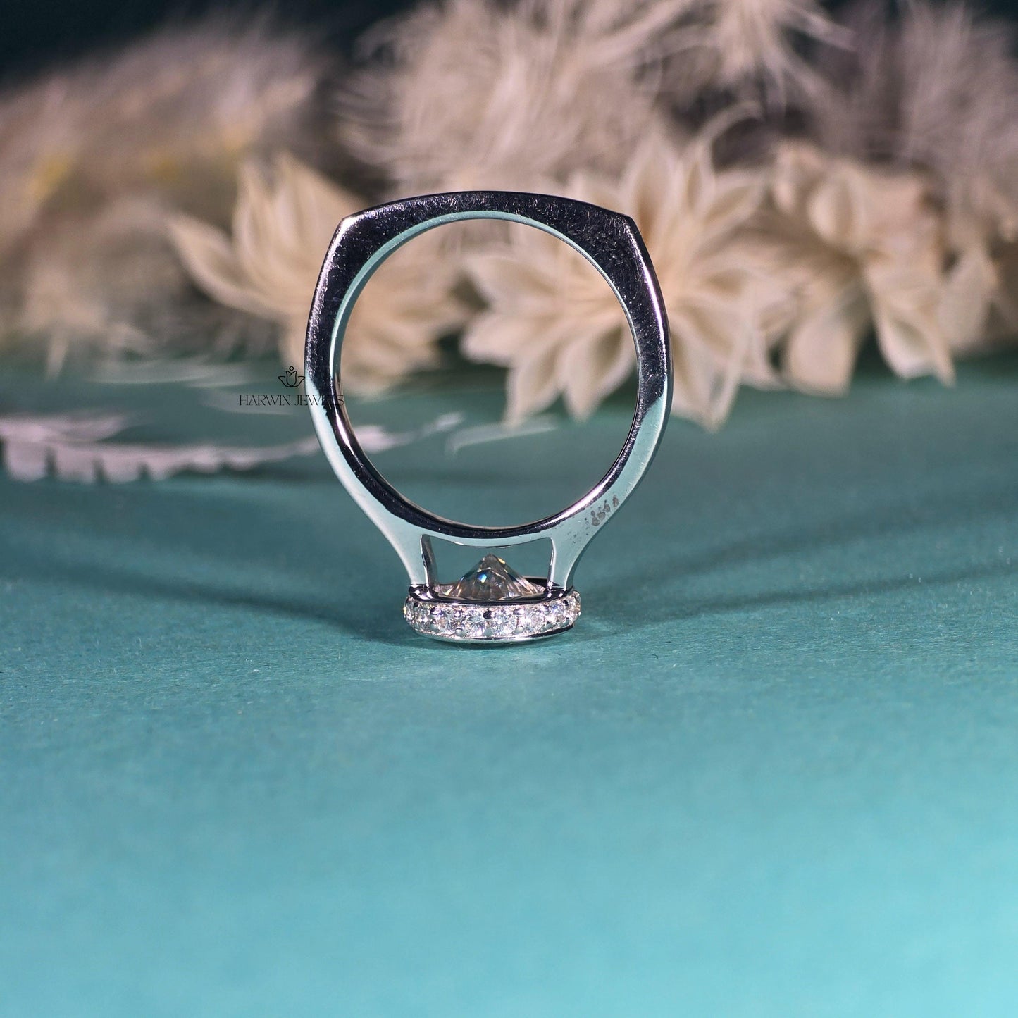 Unique Round Cut Hidden Halo Moissanite Engagement Ring/14K Solid White Gold Promise Ring/Bezel Set/Personalized Gift/Wedding/Ring For Women