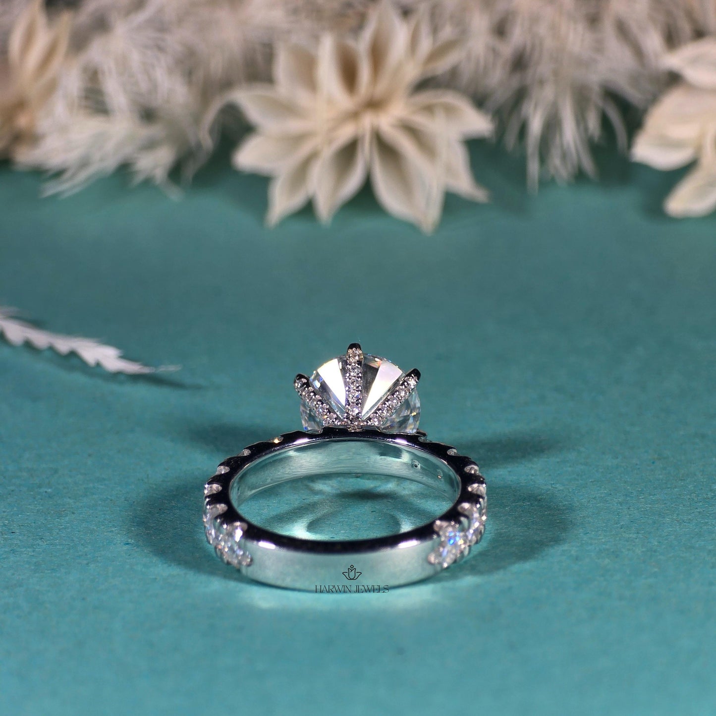 Round Cut Pave Set Engagement Ring,14k White Gold Proposal Ring,1.50 Carat Moissanite Ring,14kWhite Gold ,Hidden Halo,6 Prong Solitaire Ring