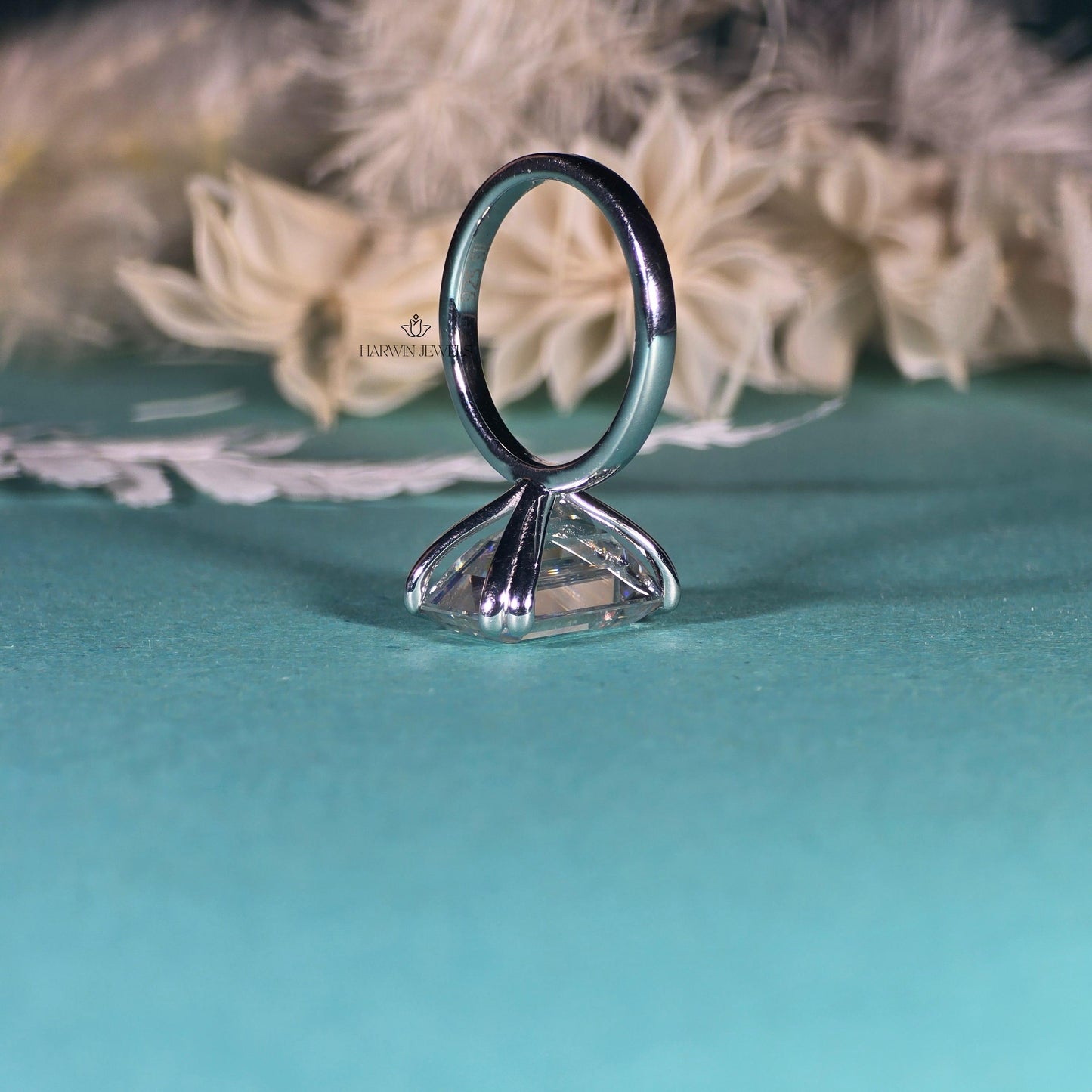 Engagement Ring for Her, 14K Solid White Gold Emerald Cut Moissanite Wedding Ring, Double Prongs Bridal Ring, Valentine's Day, Promise Ring