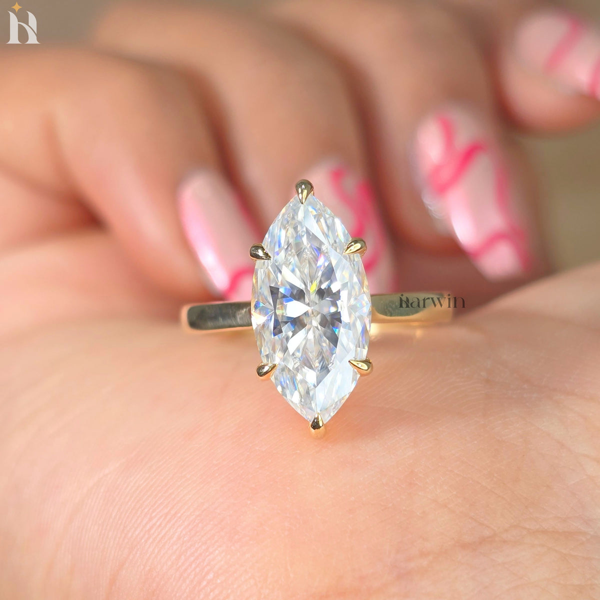 4 CT Marquise Cut Lab Grown Diamond Ring Hidden Halo Ring IGI Certified.