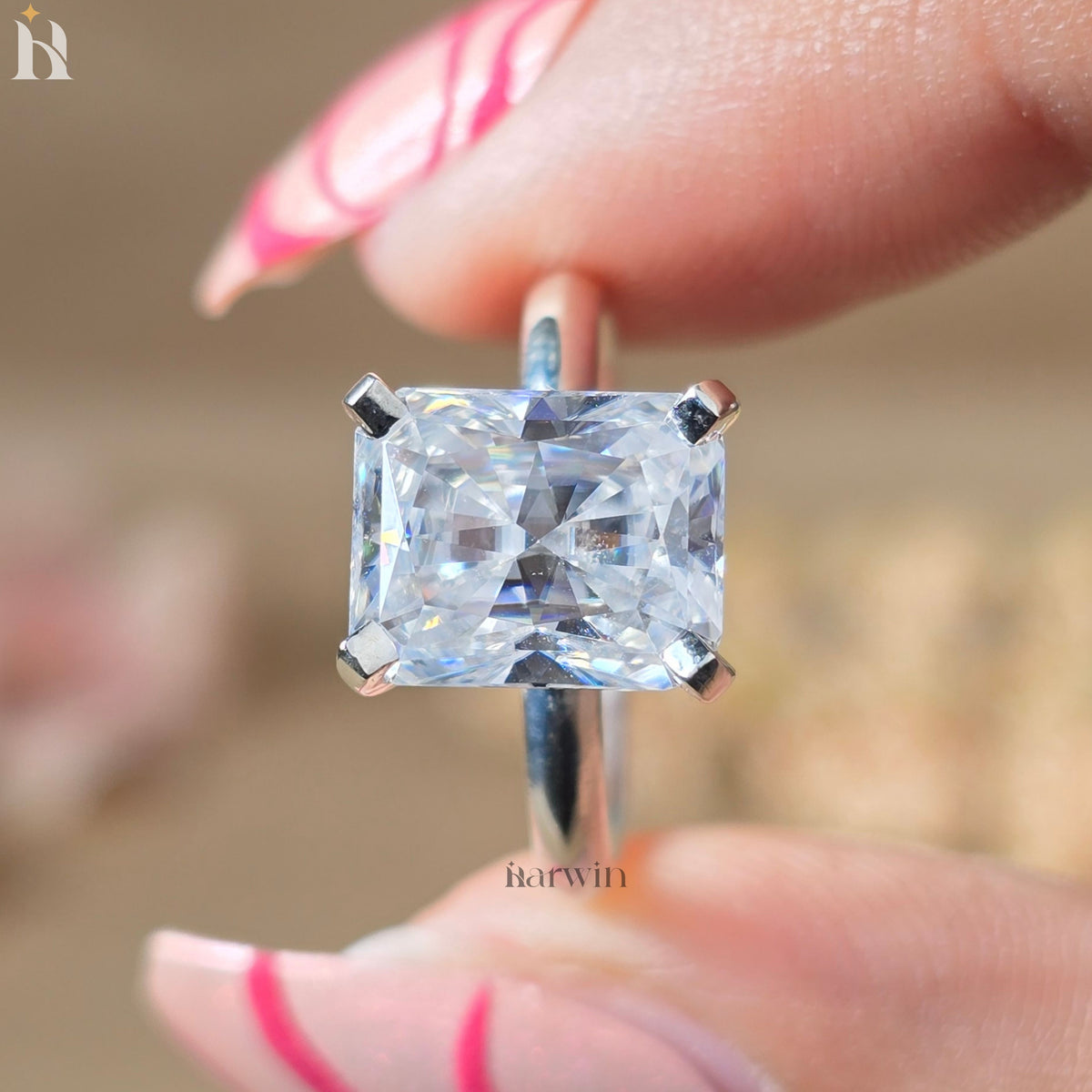4 CT Radiant Cut Moissanite Simple Solitaire Engagement Ring
