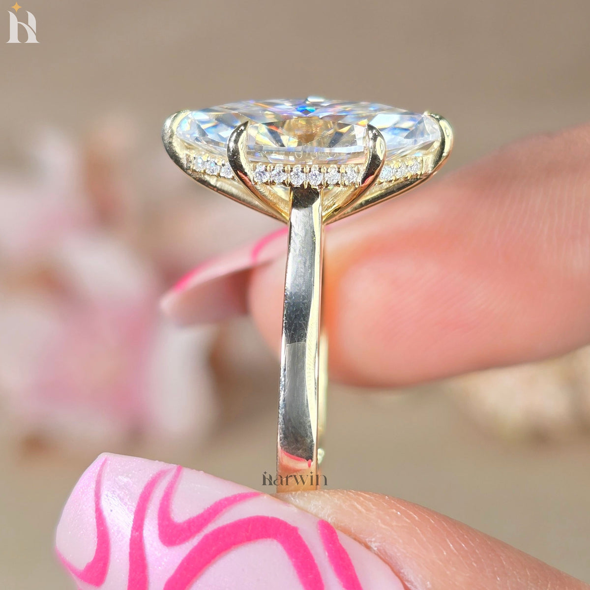 4 CT Marquise Cut Lab Grown Diamond Ring Hidden Halo Ring IGI Certified.
