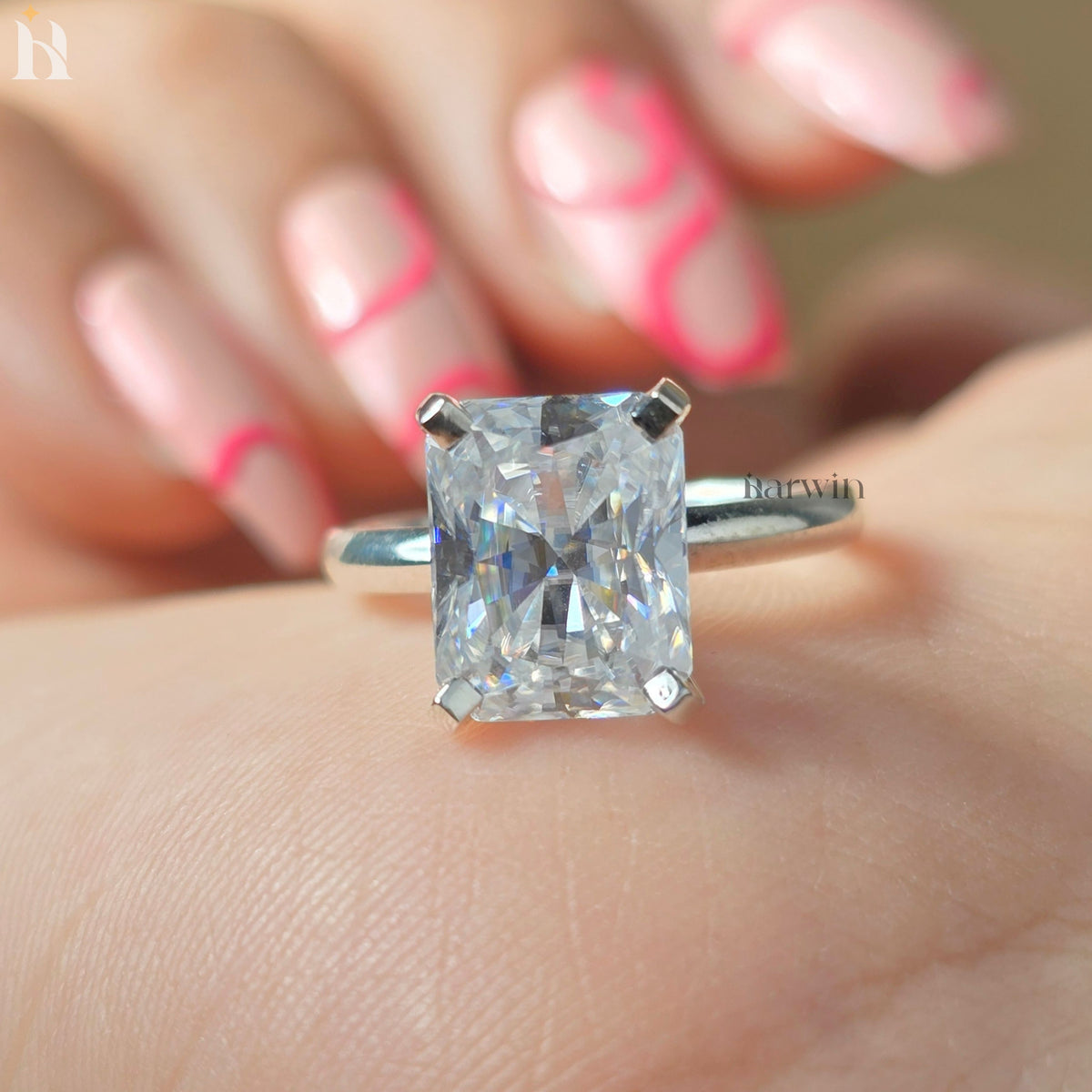 4 CT Radiant Cut Moissanite Simple Solitaire Engagement Ring