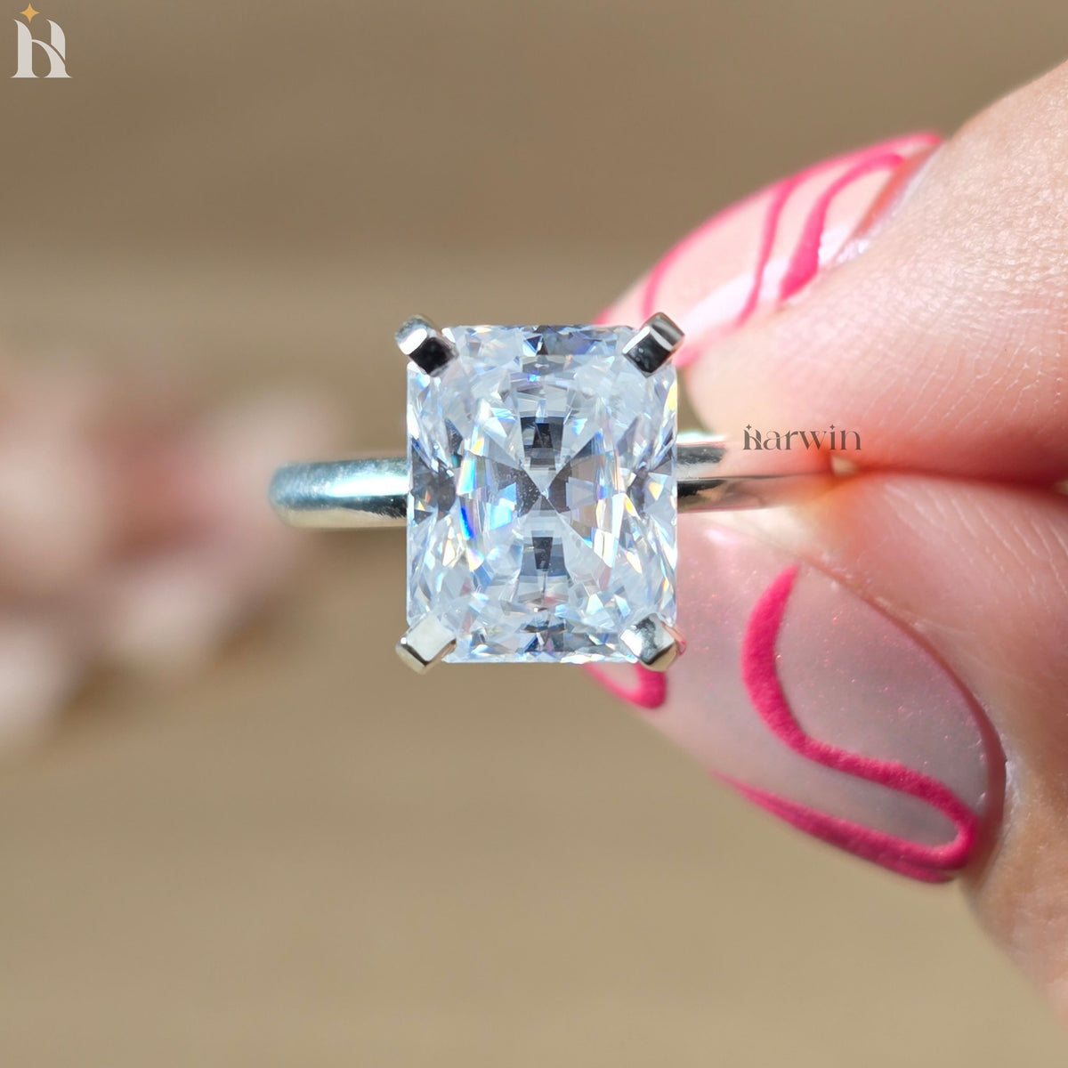 4 CT Radiant Cut Moissanite Simple Solitaire Engagement Ring