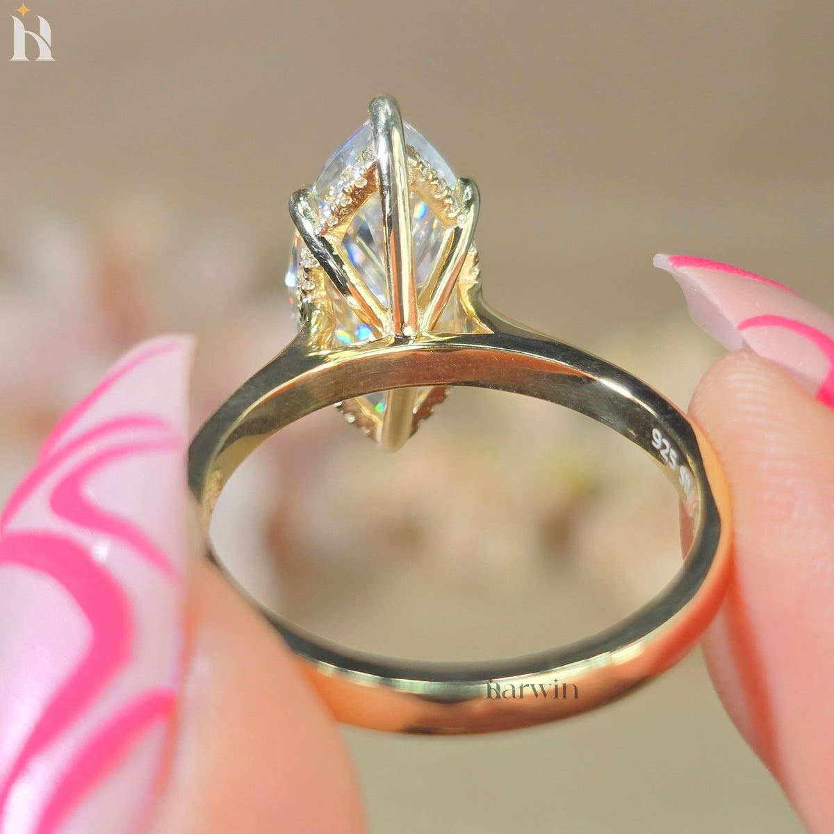 4 CT Marquise Cut Lab Grown Diamond Ring Hidden Halo Ring IGI Certified.