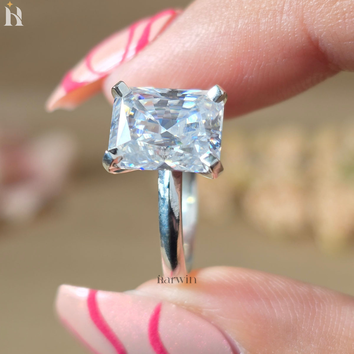 4 CT Radiant Cut Moissanite Simple Solitaire Engagement Ring