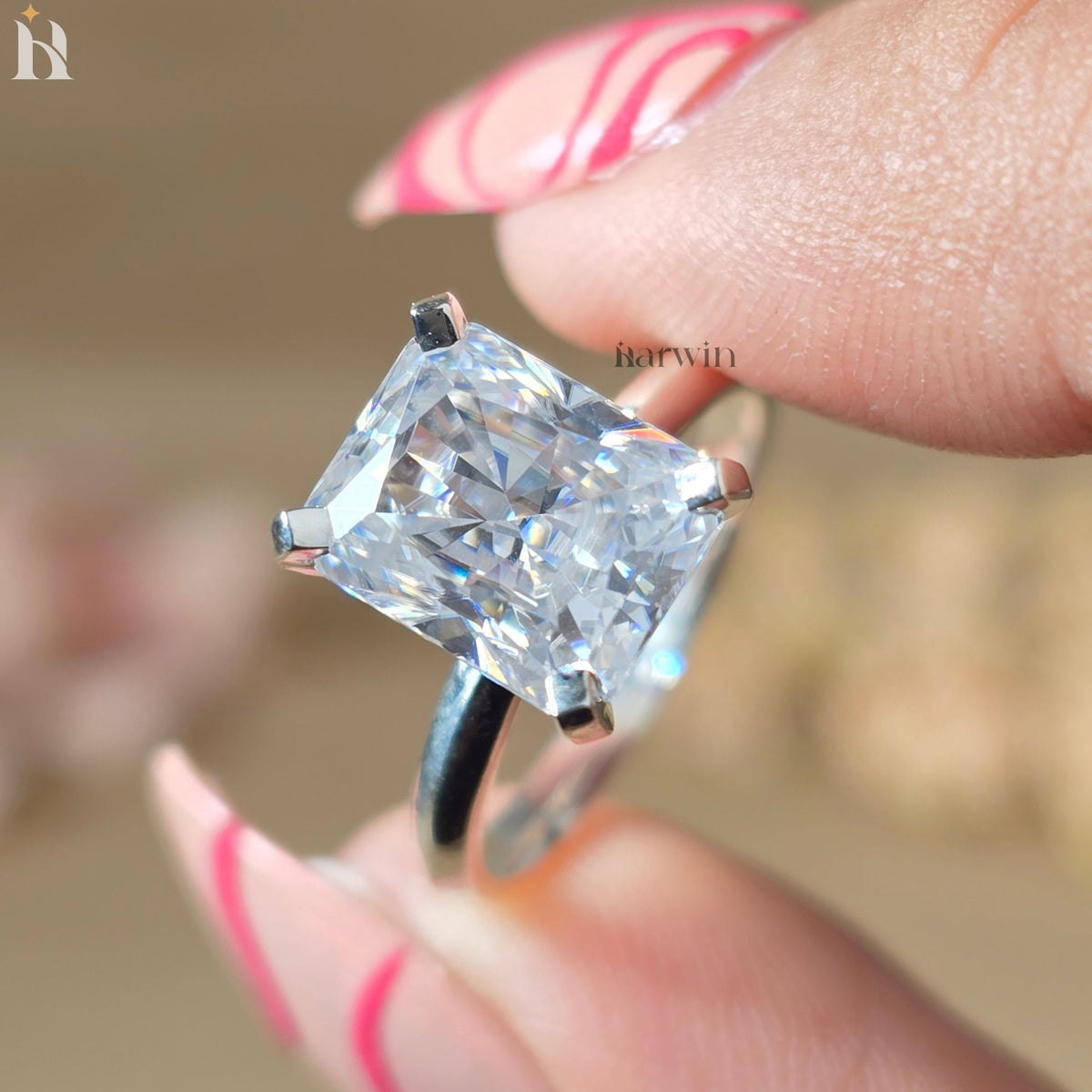 4 CT Radiant Cut Moissanite Simple Solitaire Engagement Ring