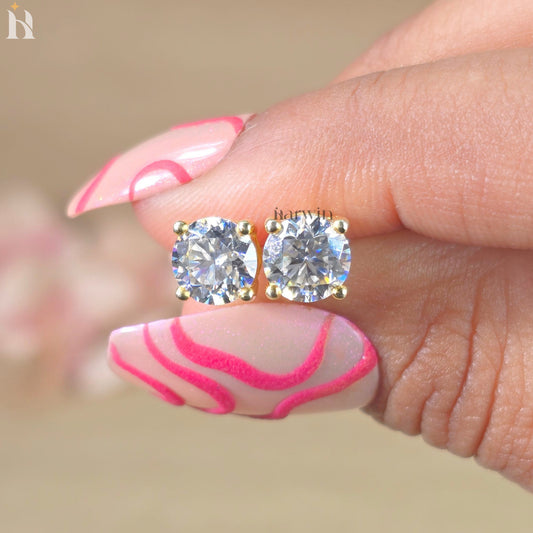 Round Cut Moissanite Solitaire Stud Earrings, Everyday Elegance, Bridal Jewelry Gift for Her