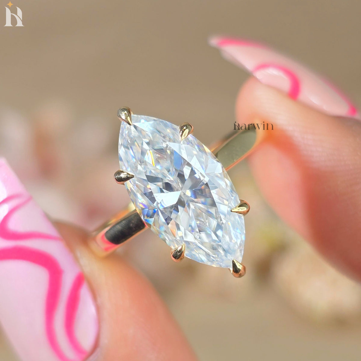 4 CT Marquise Cut Lab Grown Diamond Ring Hidden Halo Ring IGI Certified.
