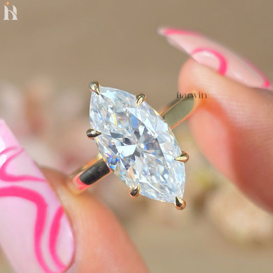 4 CT Marquise Cut Lab Grown Diamond Ring Hidden Halo Ring IGI Certified.