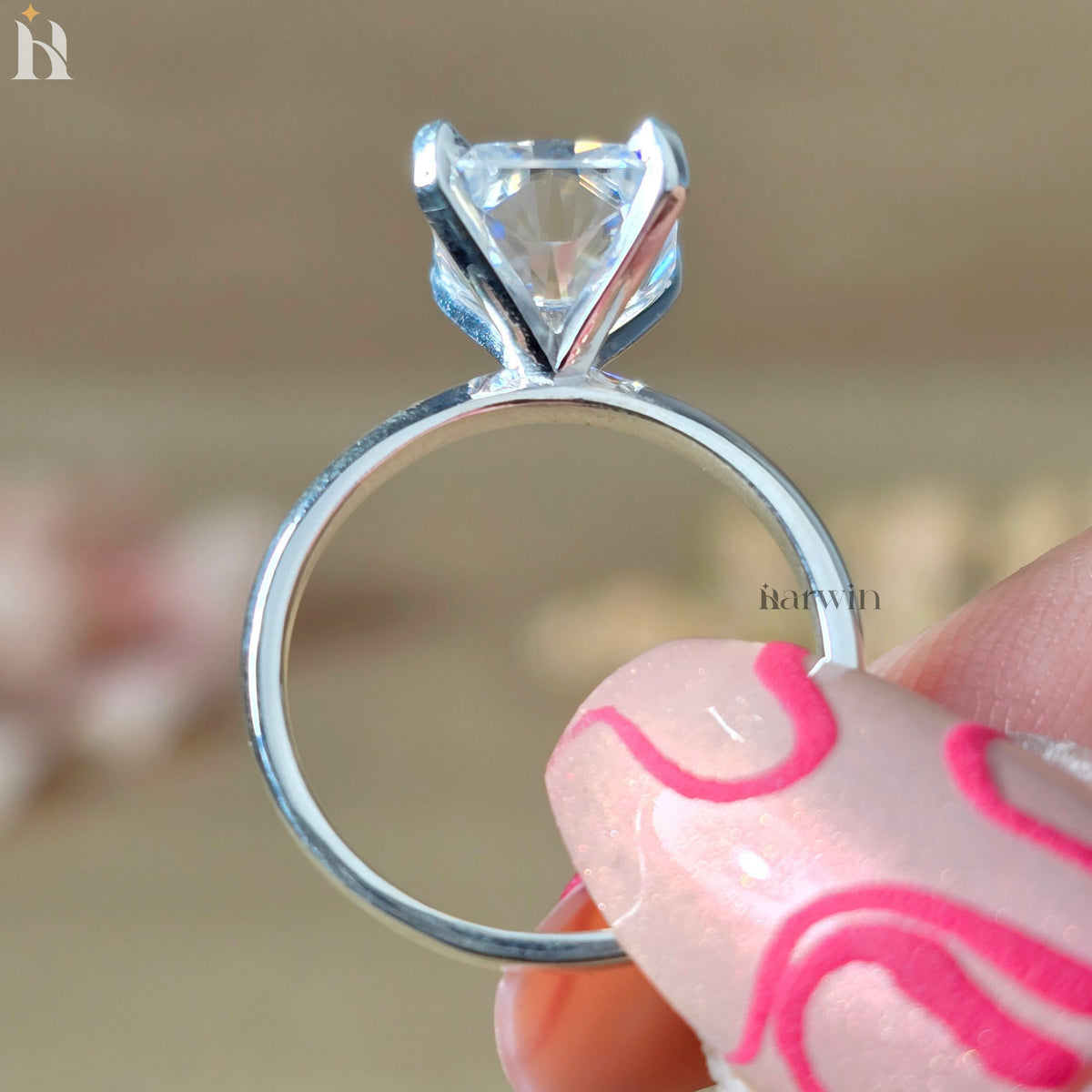 4 CT Radiant Cut Moissanite Simple Solitaire Engagement Ring