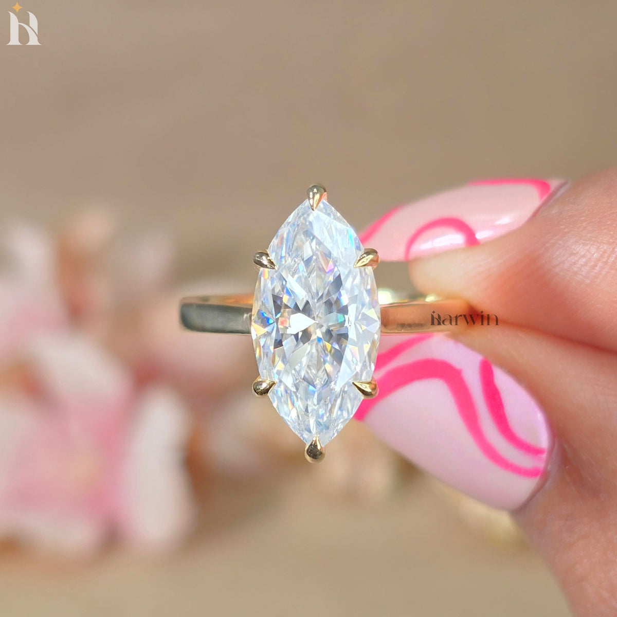 4 CT Marquise Cut Lab Grown Diamond Ring Hidden Halo Ring IGI Certified.