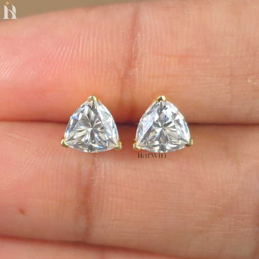 2TCW Trillion Cut Moissanite Solitaire Stud Earrings, Earrings In 925 Silver, Gift For Wife