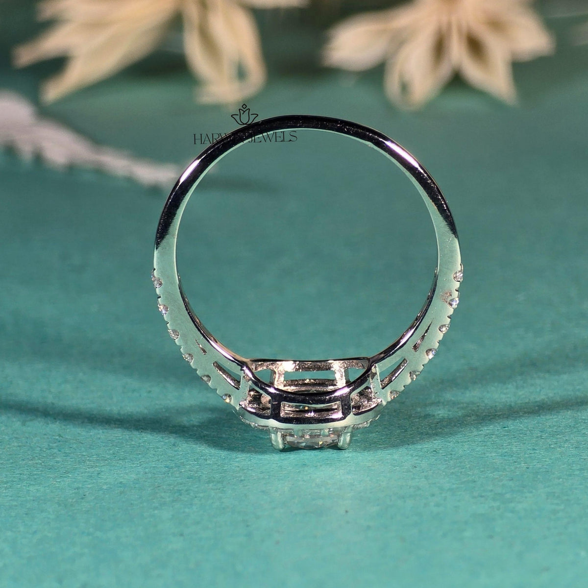 1 CT Round Moissanite Engagement Ring, Halo Setting And Pave Set Eternity Band