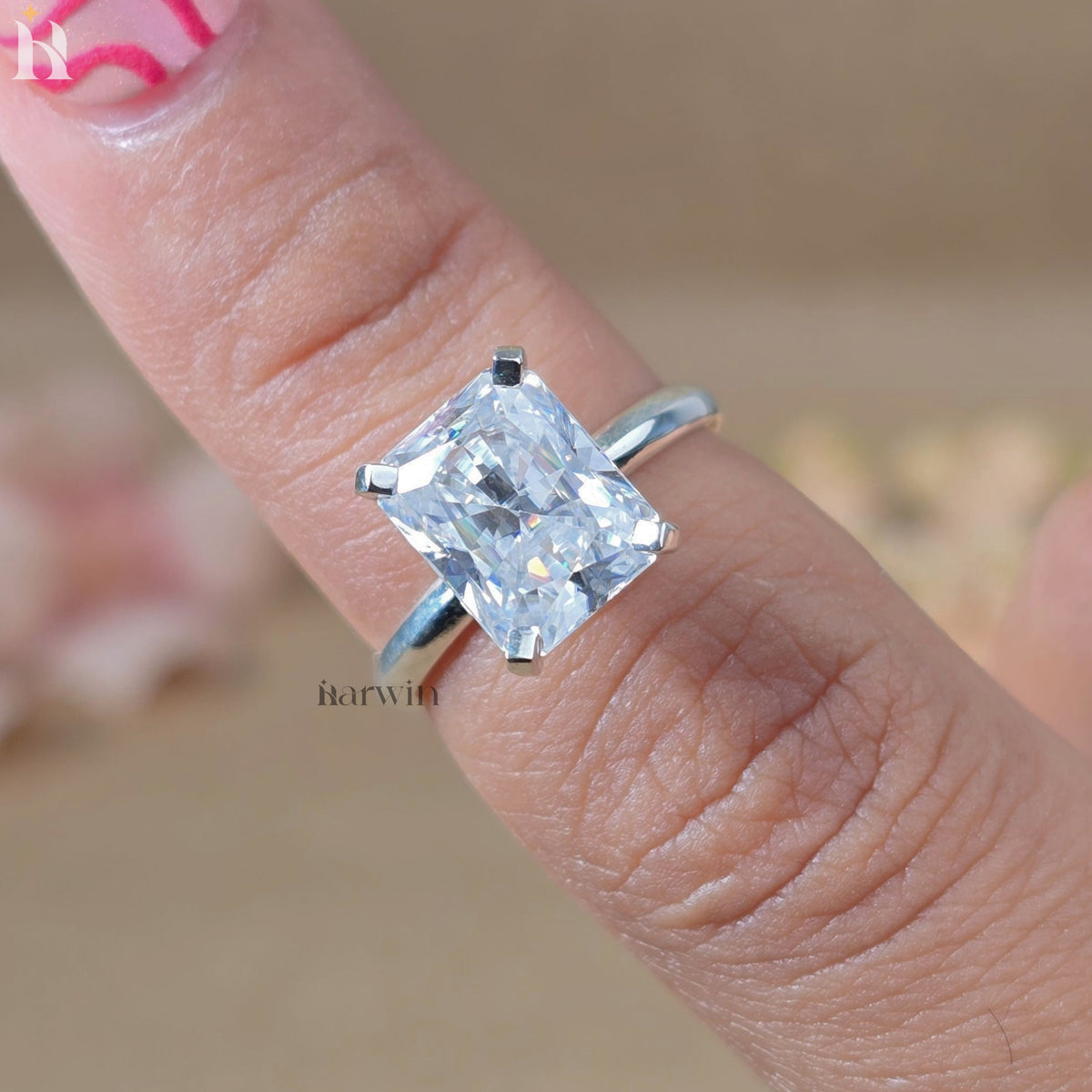 4 CT Radiant Cut Moissanite Simple Solitaire Engagement Ring