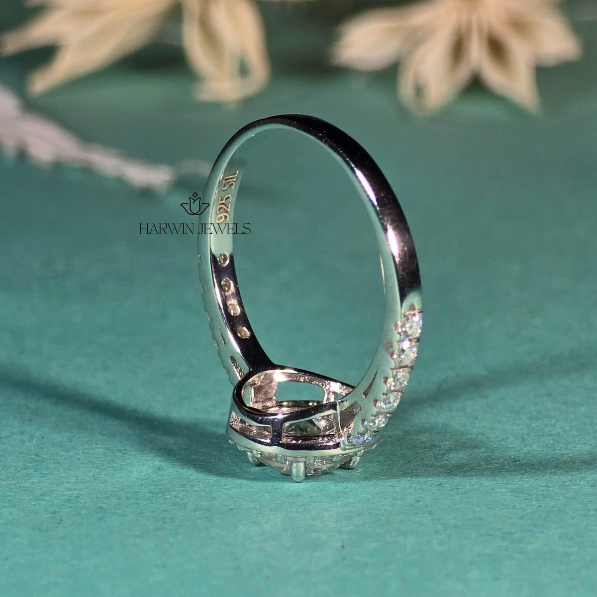 1 CT Round Moissanite Engagement Ring, Halo Setting And Pave Set Eternity Band