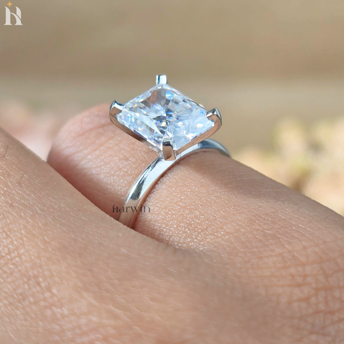 4 CT Radiant Cut Moissanite Simple Solitaire Engagement Ring