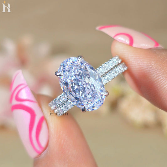 3.5 CT Oval Cut Moissanite Engagement Ring, Half Eternity Wedding Bridal Set
