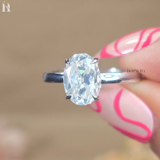 3 CT Oval Cut Moissanite Engagement Ring, Prong Set Solitaire Wedding Ring