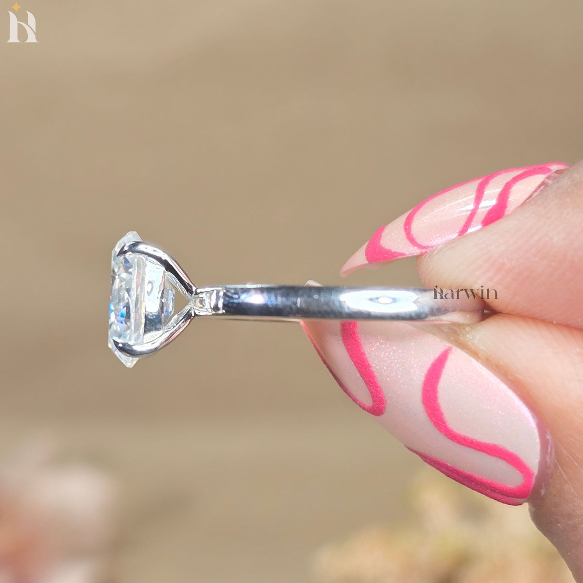 3 CT Oval Cut Moissanite Engagement Ring, Prong Set Solitaire Wedding Ring