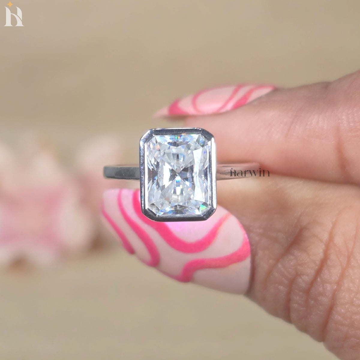 2 CT Radiant Cut Moissanite Engagement Ring, Bezel Set Ring, Minimal Silver Jewelry