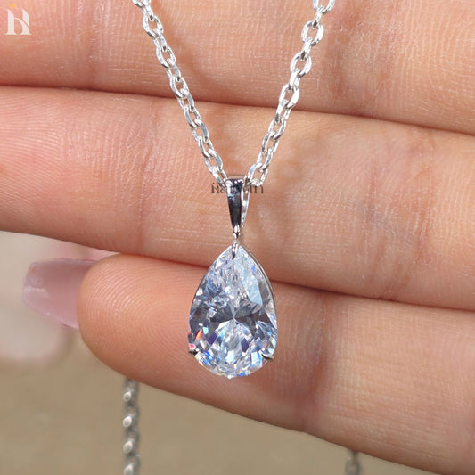 3.00 CT Pear Cut Moissanite Solitaire 14K Solid Gold Wedding Pendant For Women