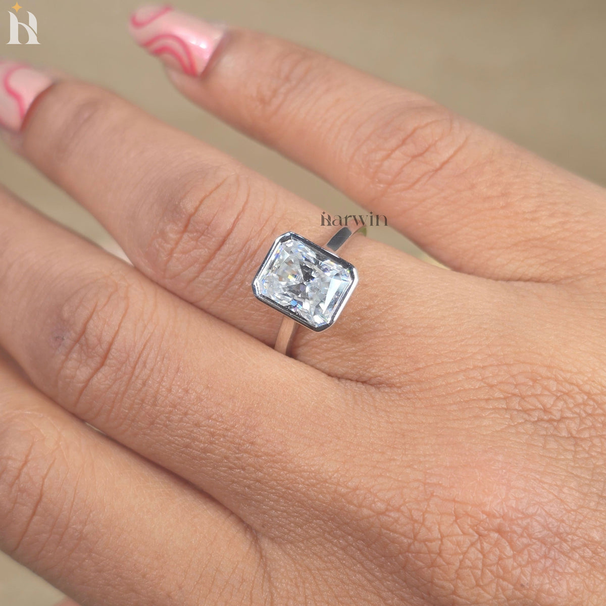 2 CT Radiant Cut Moissanite Engagement Ring, Bezel Set Ring, Minimal Silver Jewelry