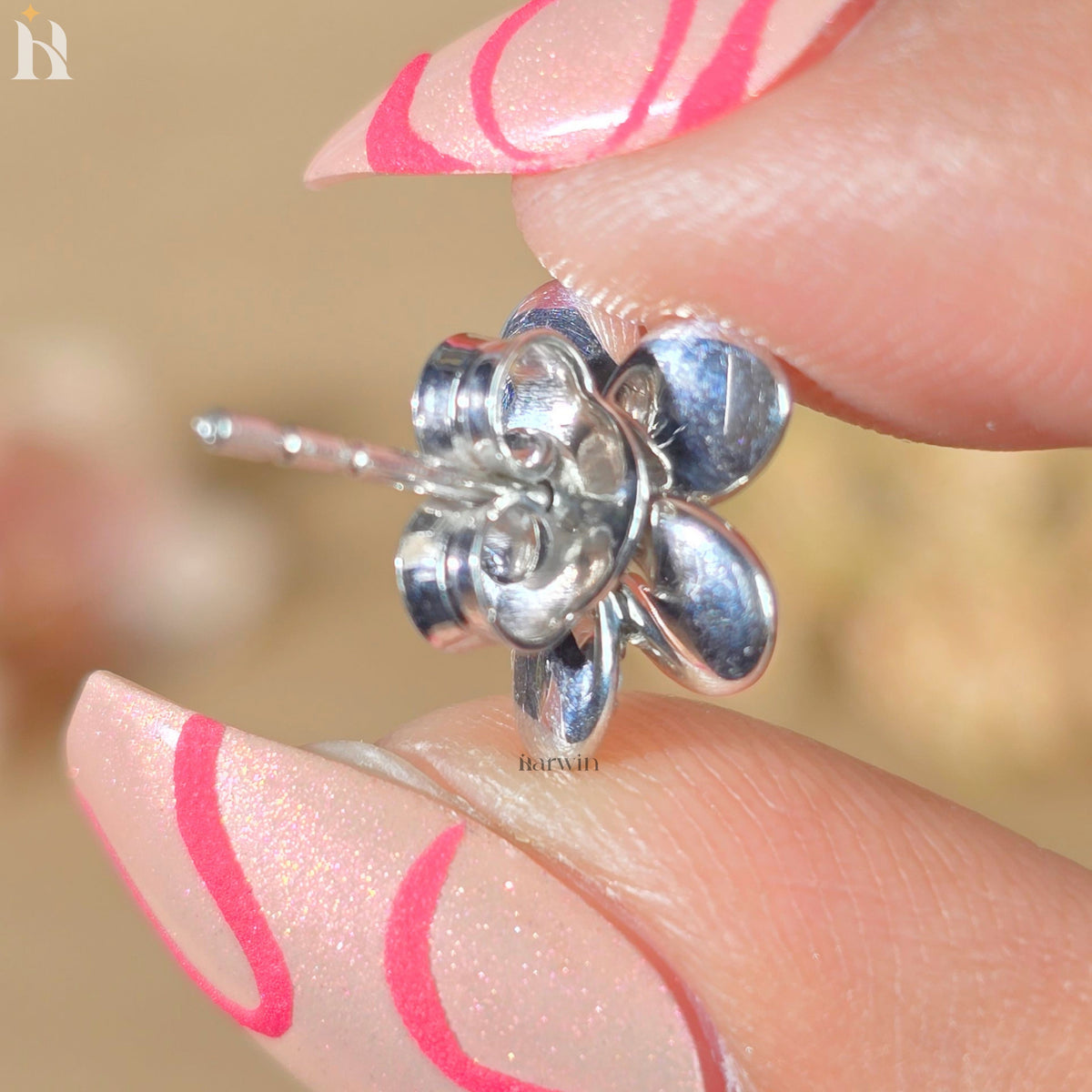 Round Cut Pave Diamond Flower Stud Earrings, Bridal Floral Jewelry Gift for Her