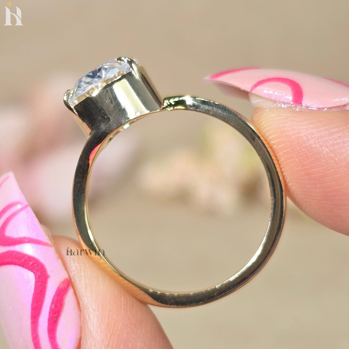 5 CT Oval Cut Moissanite Solitaire Ring, Bypass Shank & Prong Setting, Minimal Gold Ring