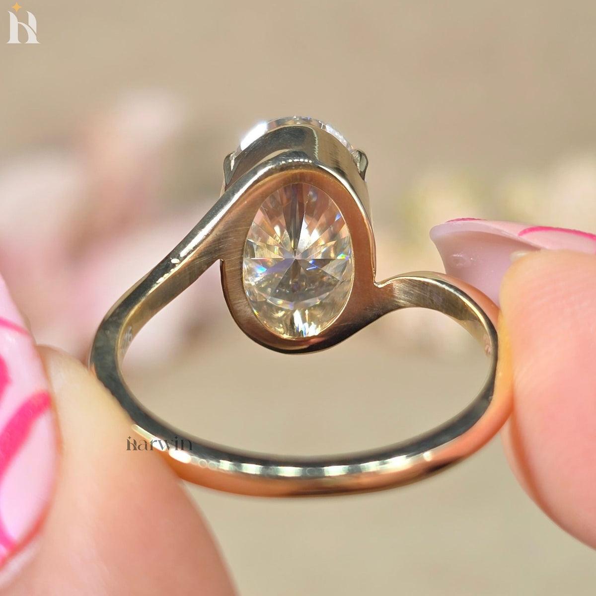 5 CT Oval Cut Moissanite Solitaire Ring, Bypass Shank & Prong Setting, Minimal Gold Ring