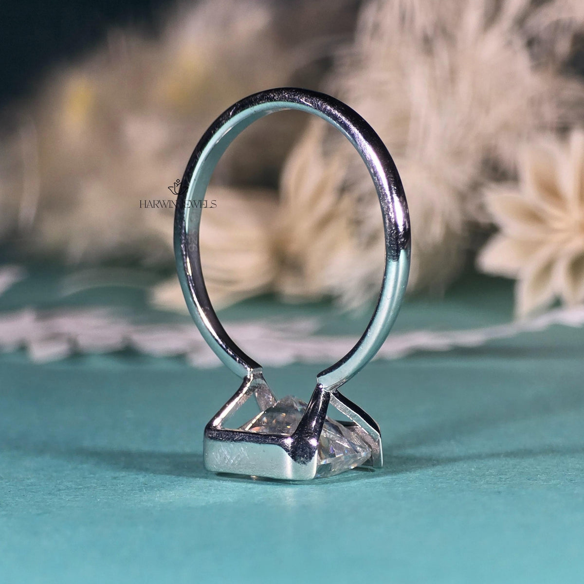 2.5CT East West Radiant Cut Moissanite Solitaires Ring, Half Bezel Setting Ring