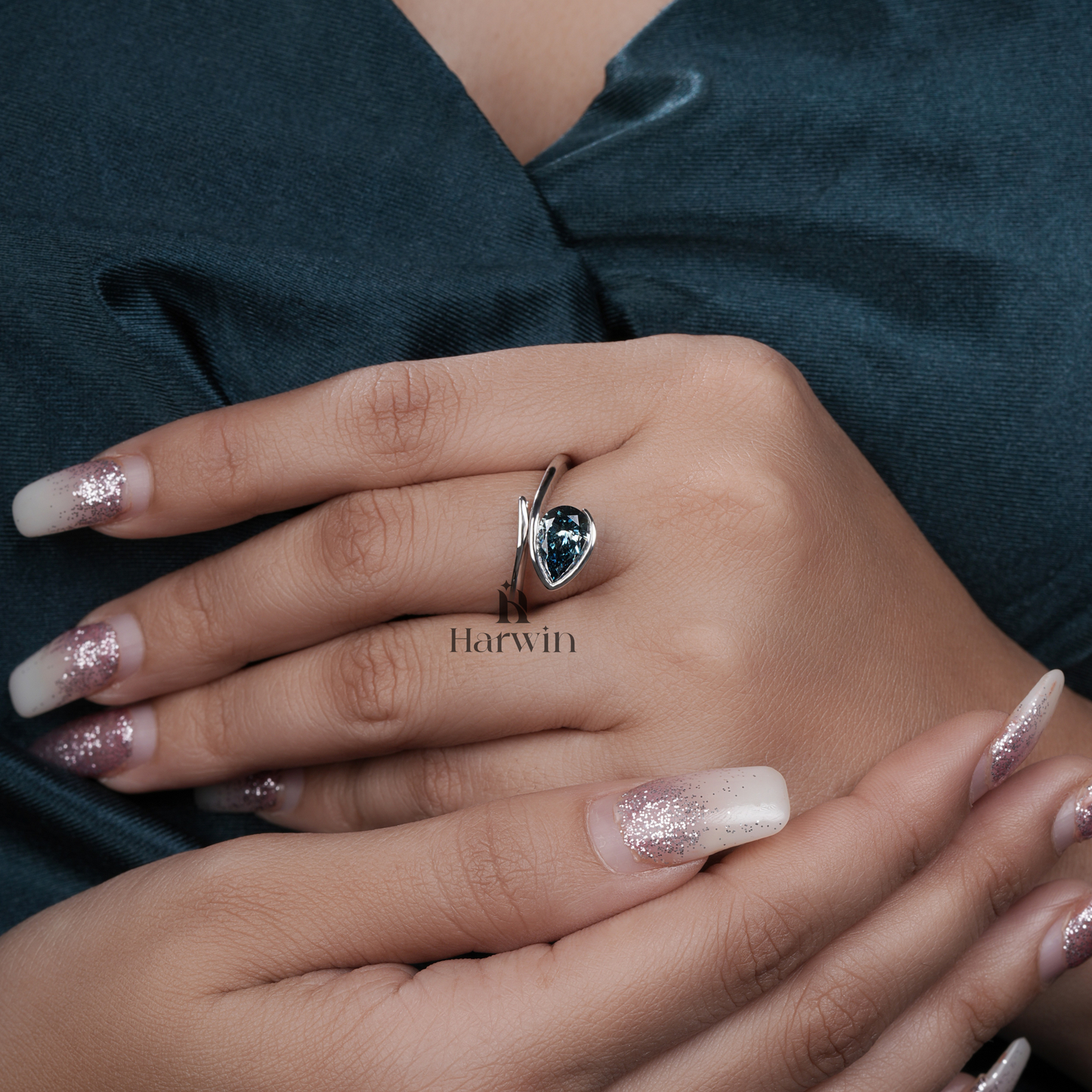 Blue Pear Cut Diamond Ring