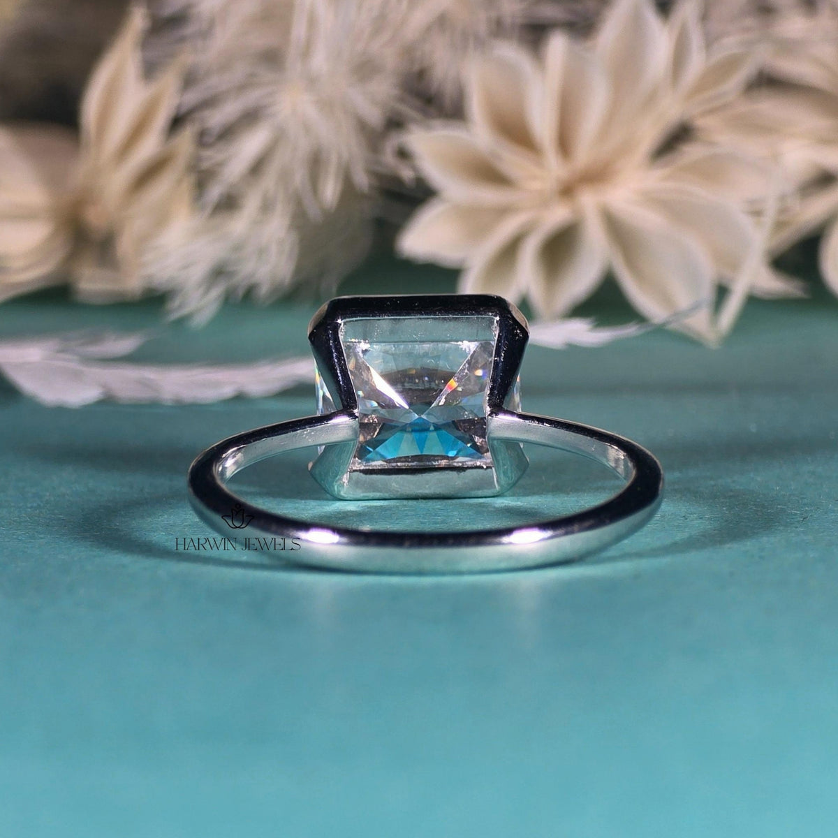 2.5CT East West Radiant Cut Moissanite Solitaires Ring, Half Bezel Setting Ring