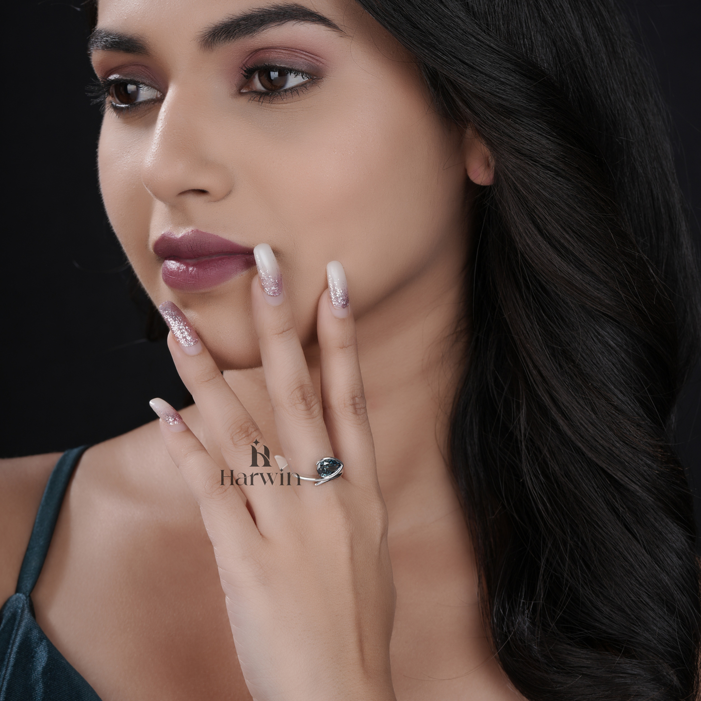 Blue Pear Cut Diamond Ring