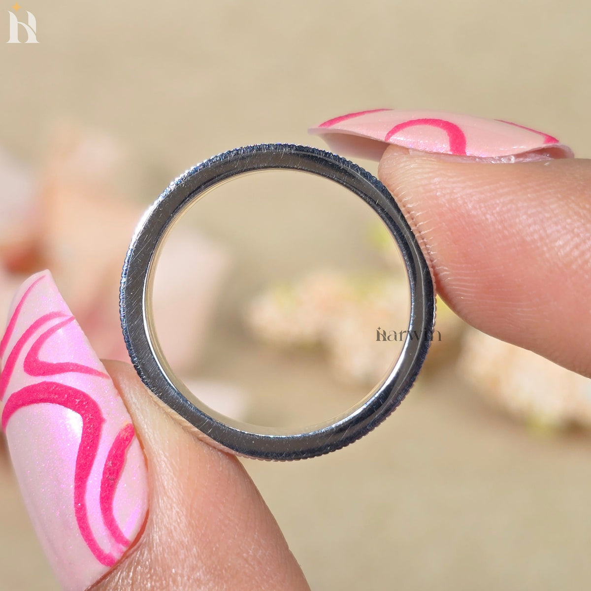 Round  Diamond Flush Milgrain Wedding Band, 4.80MM Wide Vintage Look Wedding Ring