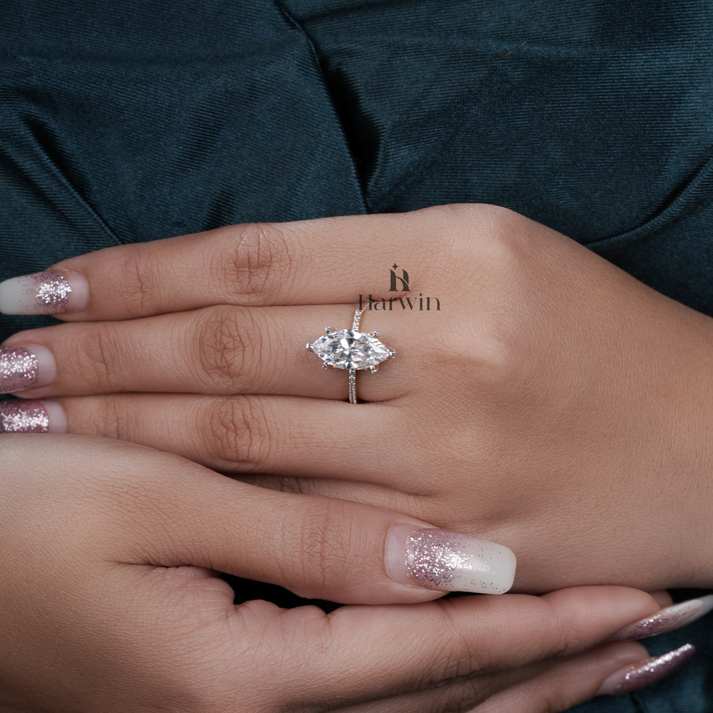 14K Solid Gold Marquise Cut Ring