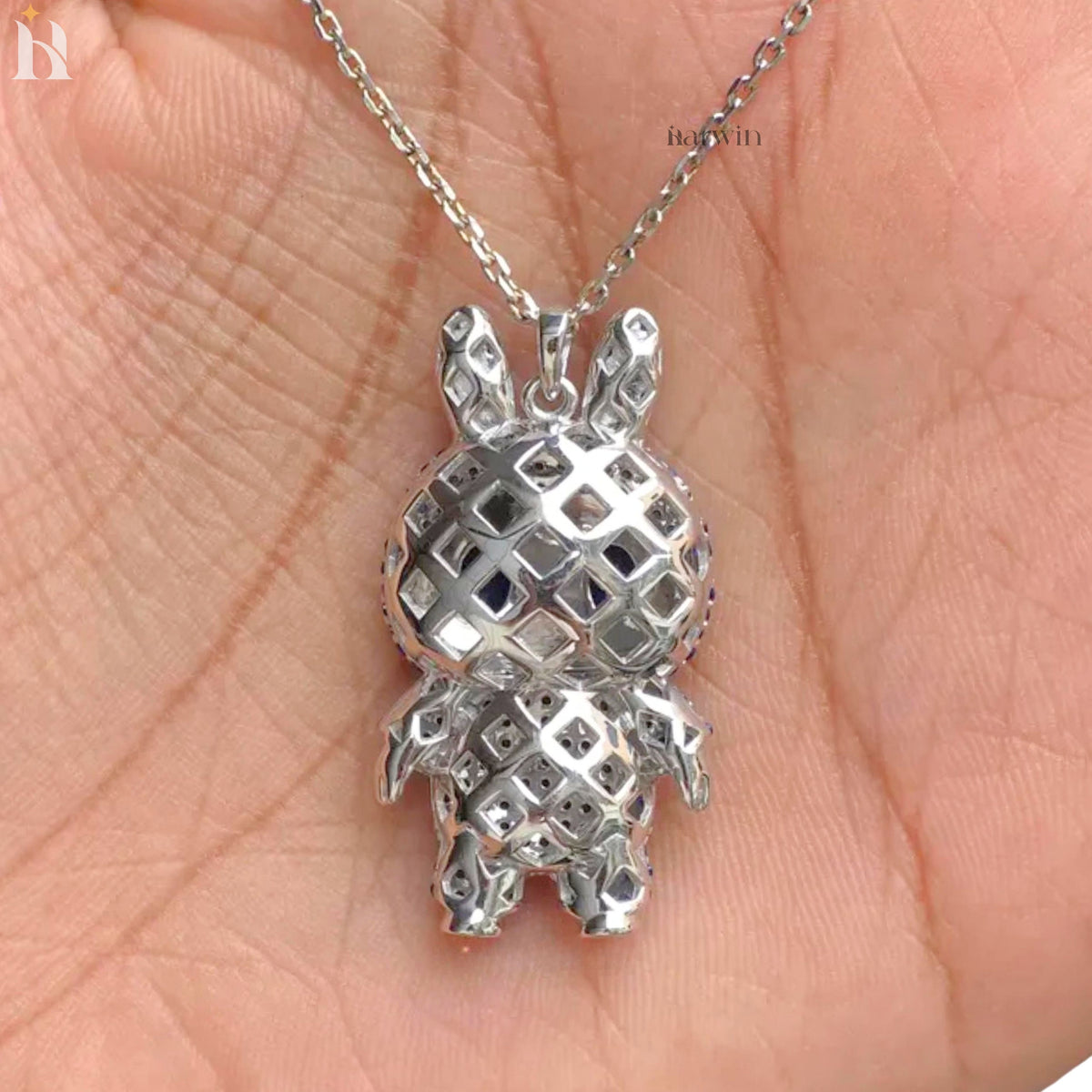 Iced Out Teddy Bear Pendant | Blue CZ Sterling Silver Necklace