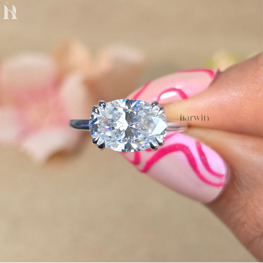 3.5 CT Oval Moissanite Diamond Ring, Double Claw Prong Set, Engagement Ring