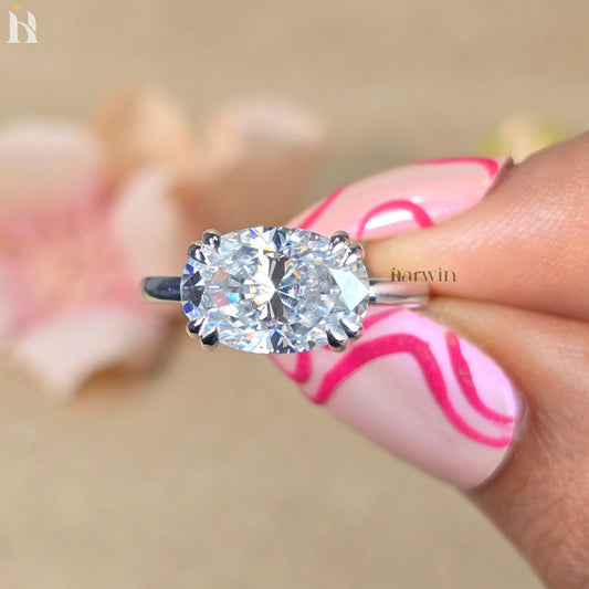 3.5 CT Oval Lab Grown Diamond Ring, Double Claw Prong Set, Engagement Ring