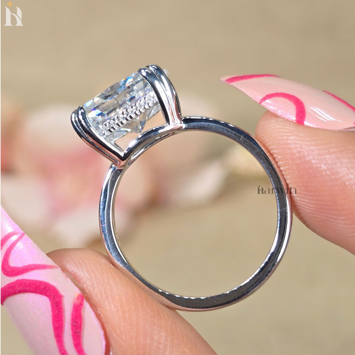 3.5 CT Oval Moissanite Diamond Ring, Double Claw Prong Set, Engagement Ring