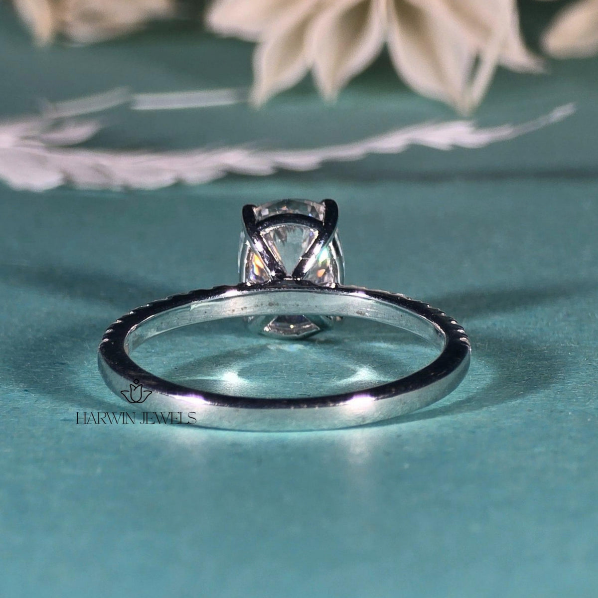 3 CT Cushion Cut Moissanite Engagement Ring, Half Pave Set And Hidden Halo Ring