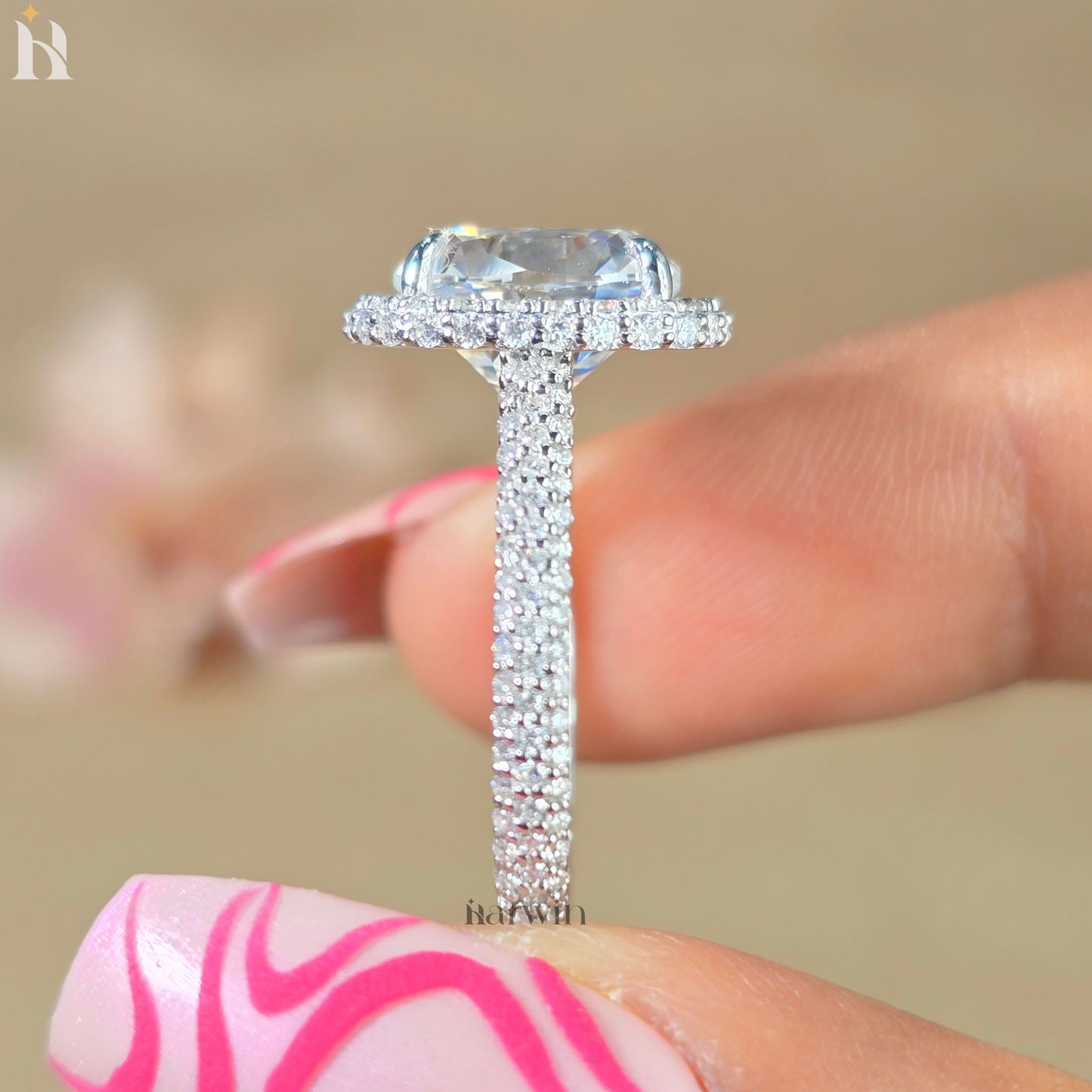 4CT Elongated Cushion Cut Moissanite Wedding Ring