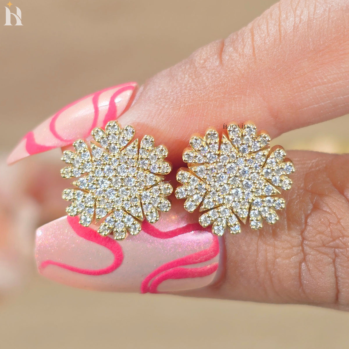 Round Cut Diamond Floral Cluster Stud Earrings, Sunburst Moissanite Flower Earrings