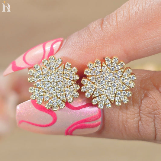 Round Cut Diamond Floral Cluster Stud Earrings, Sunburst Moissanite Flower Earrings