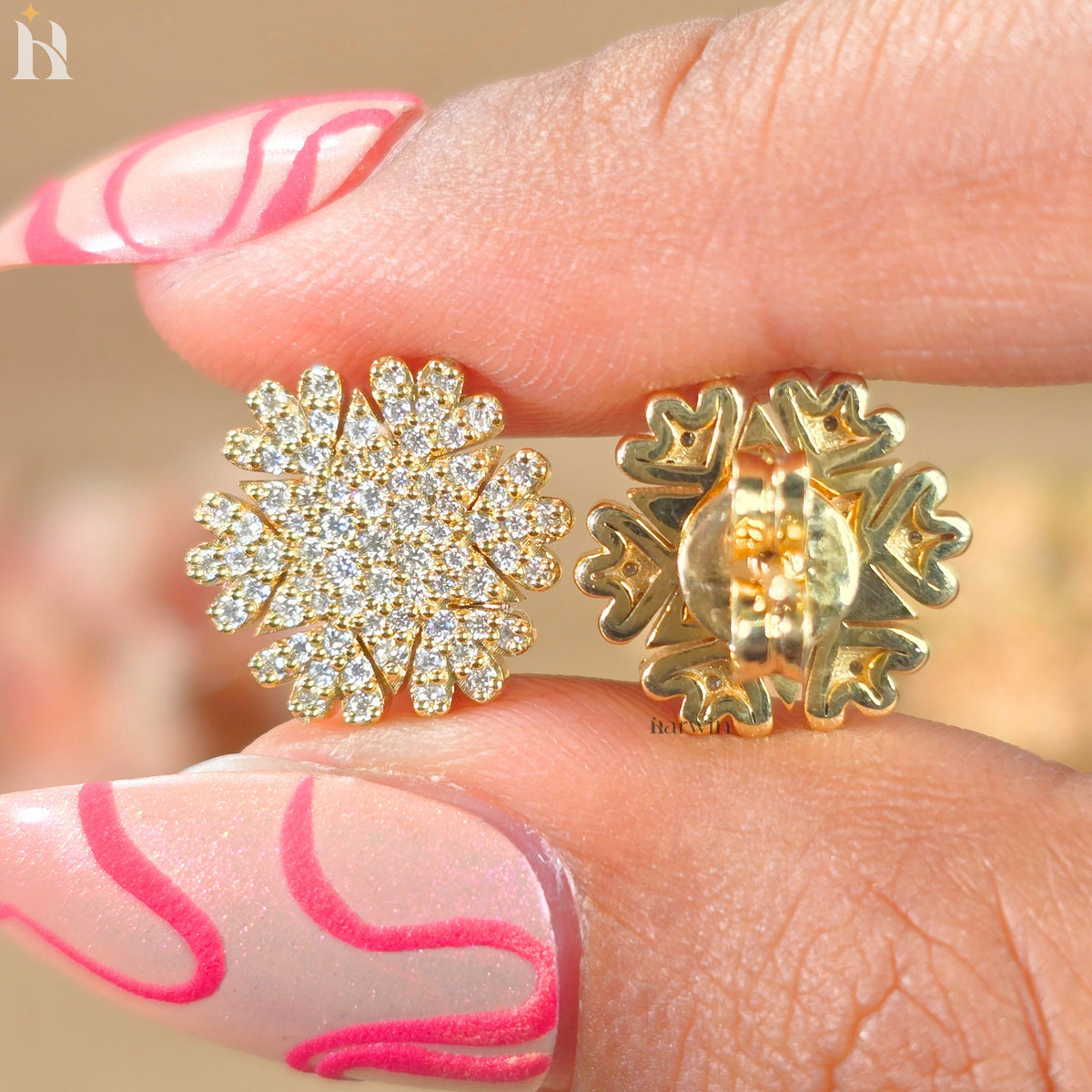 Round Cut Diamond Floral Cluster Stud Earrings, Sunburst Moissanite Flower Earrings