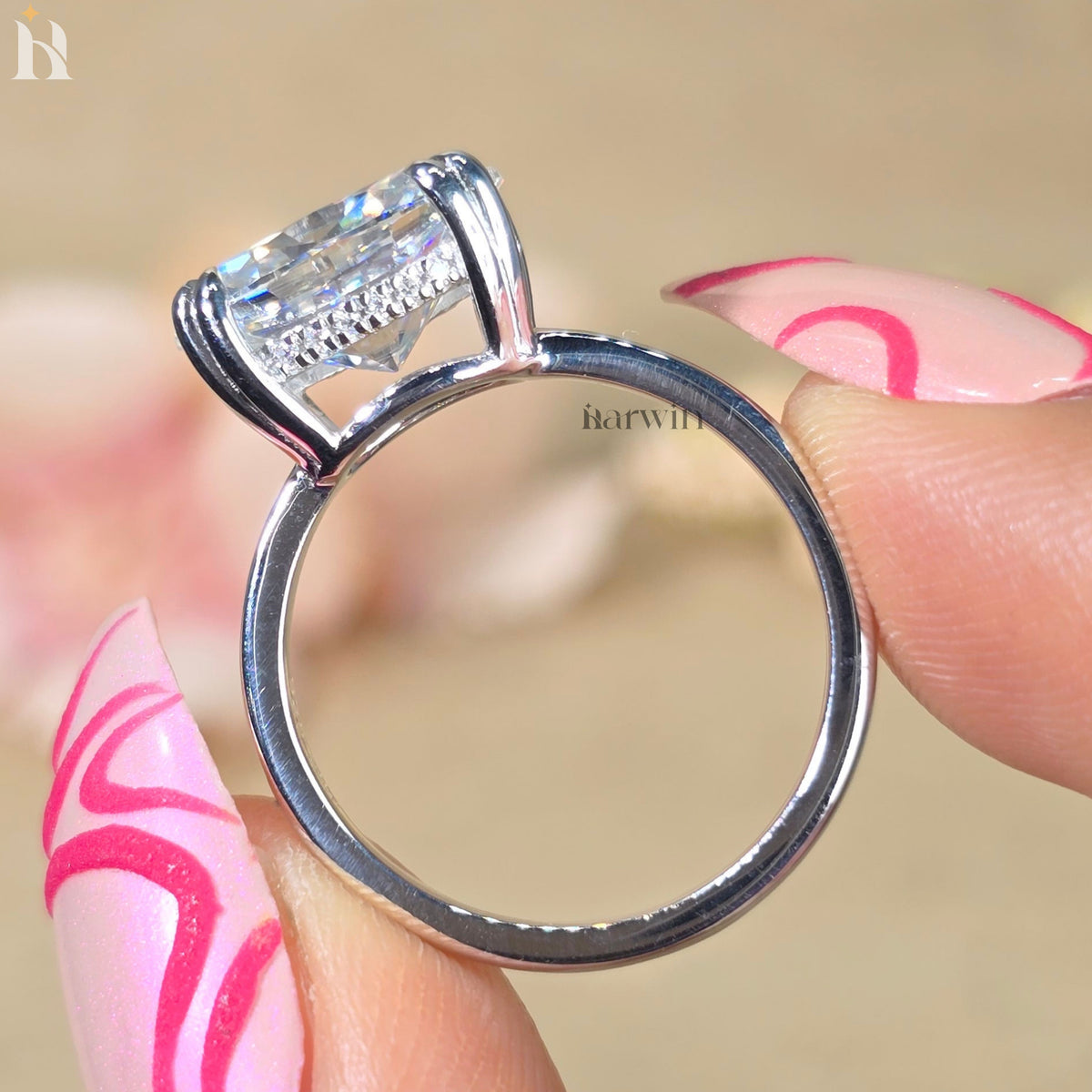 3.5 CT Oval Lab Grown Diamond Ring, Double Claw Prong Set, Engagement Ring