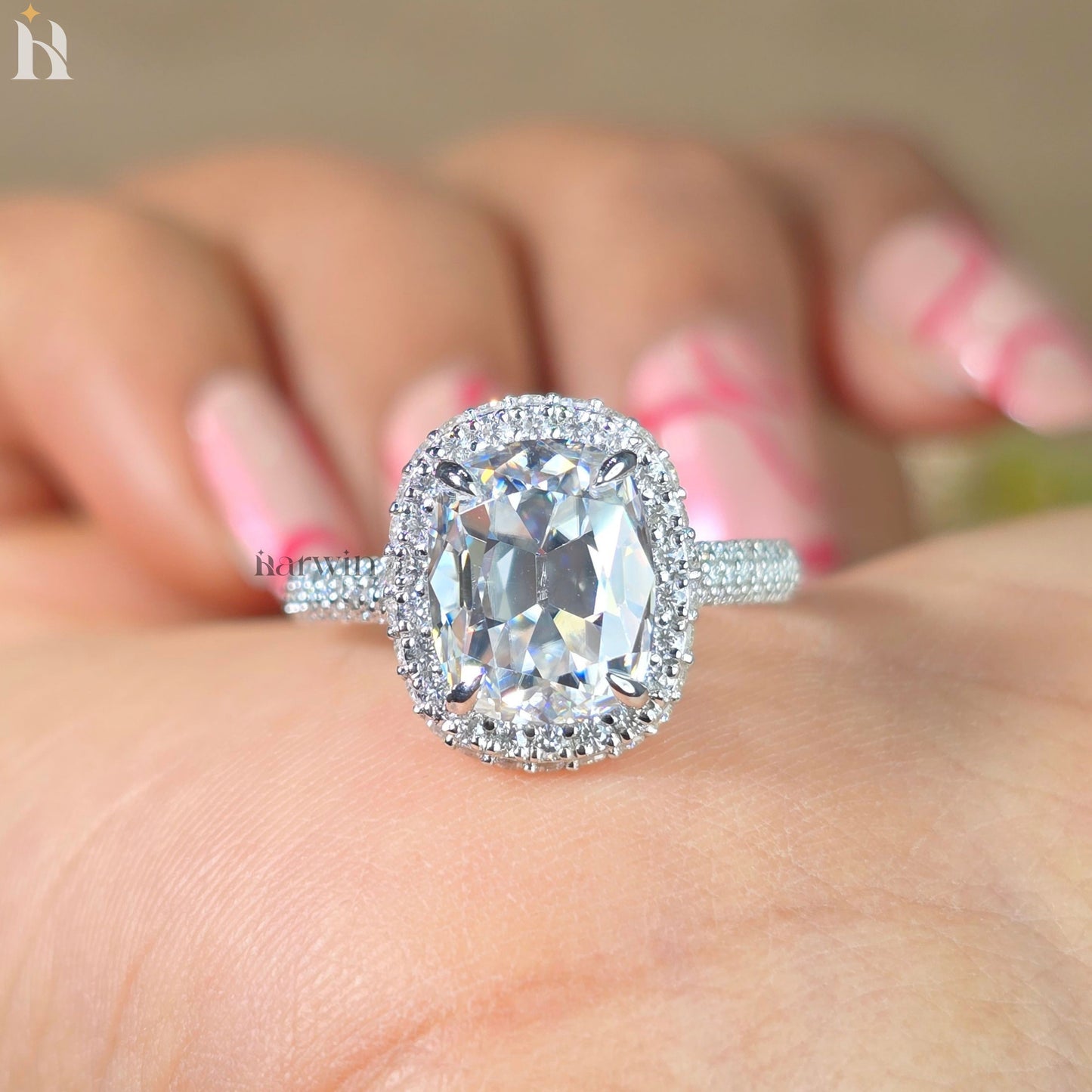 4CT Elongated Cushion Cut Moissanite Wedding Ring