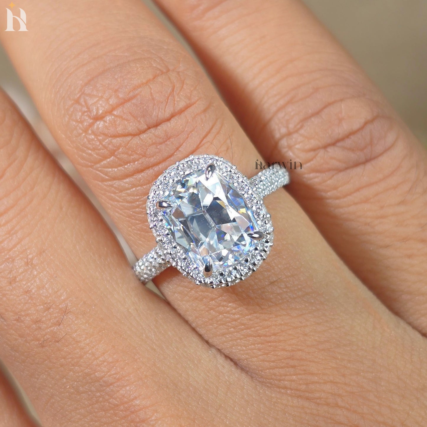 4CT Elongated Cushion Cut Moissanite Wedding Ring